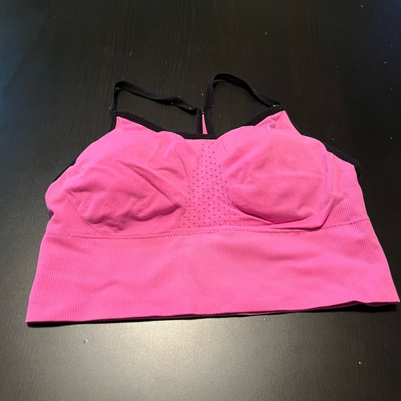 Pink & Black Racerback Sports Bra with Removable Pads & Adjustable Straps - Picture 1 of 5